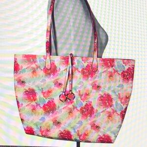Unbranded Stein Mart Pink Floral Vinyl Open Tote Bag